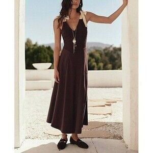 Free People Free-est Cecelia Solid Midi Dress Smocked Sleeveless Beach XS 287154